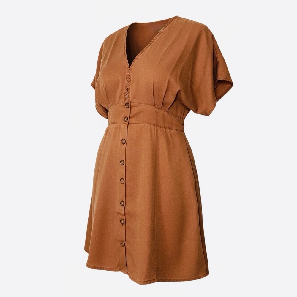 Quince Vintage Wash Tencel Button Front Dress Terracotta M - Picture 11 of 13